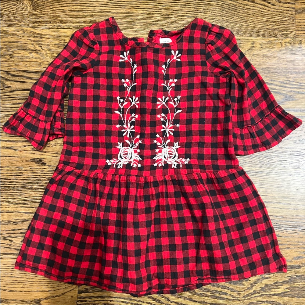 Baby Gap Buffalo Plaid Dress with Embroidey